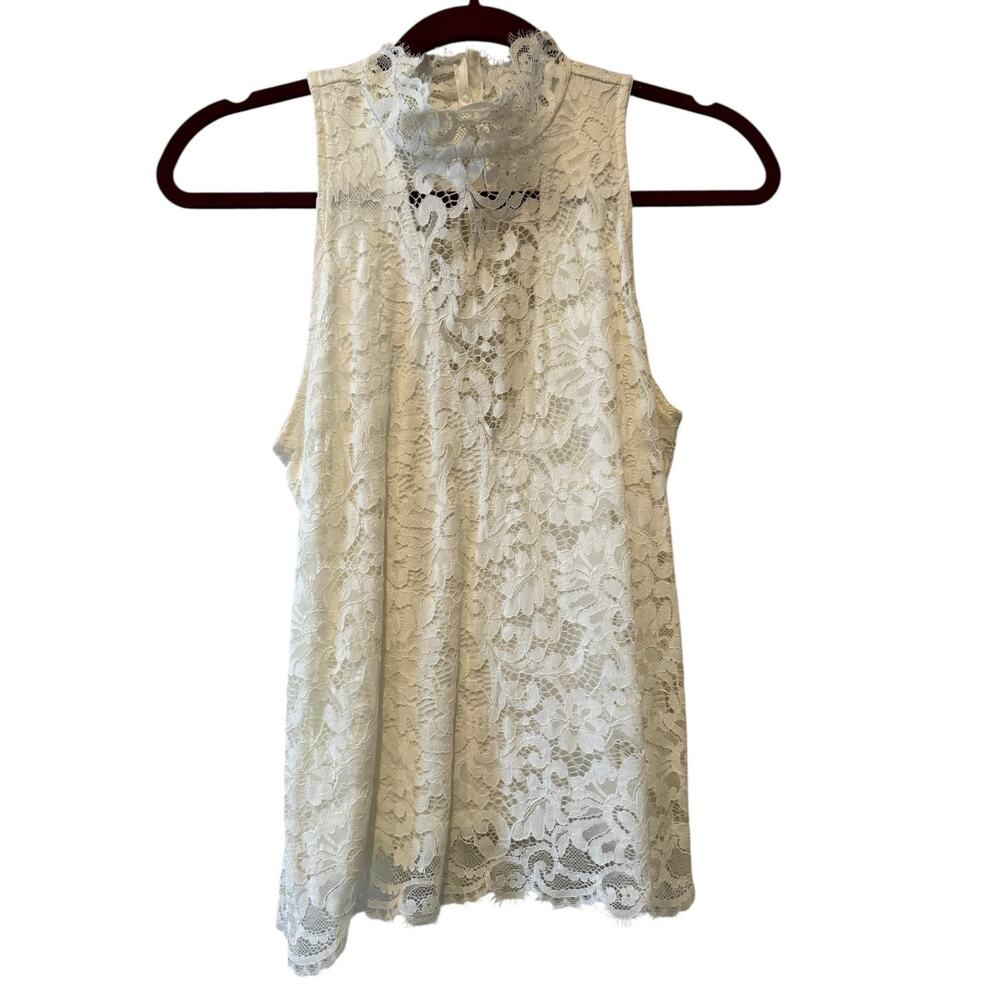 Red Haute Lace High Neck Sleeveless Top White XS